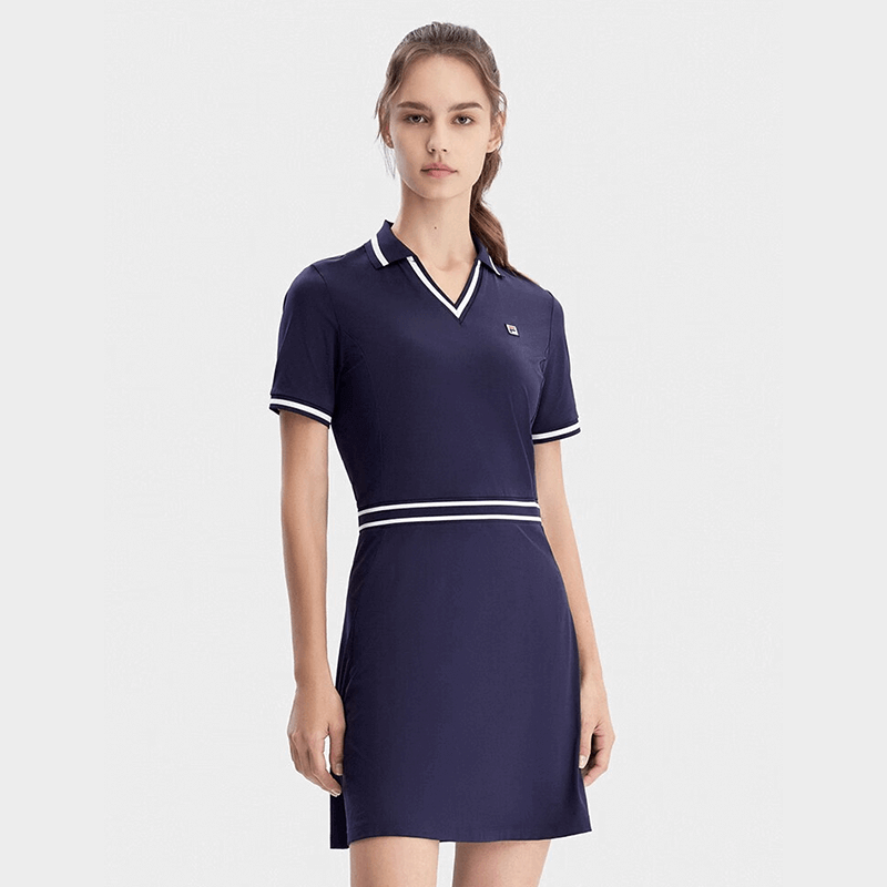 女子连衣裙新款简约V领网球运动短袖连身裙 RD宝蓝-NV 165/84A/M